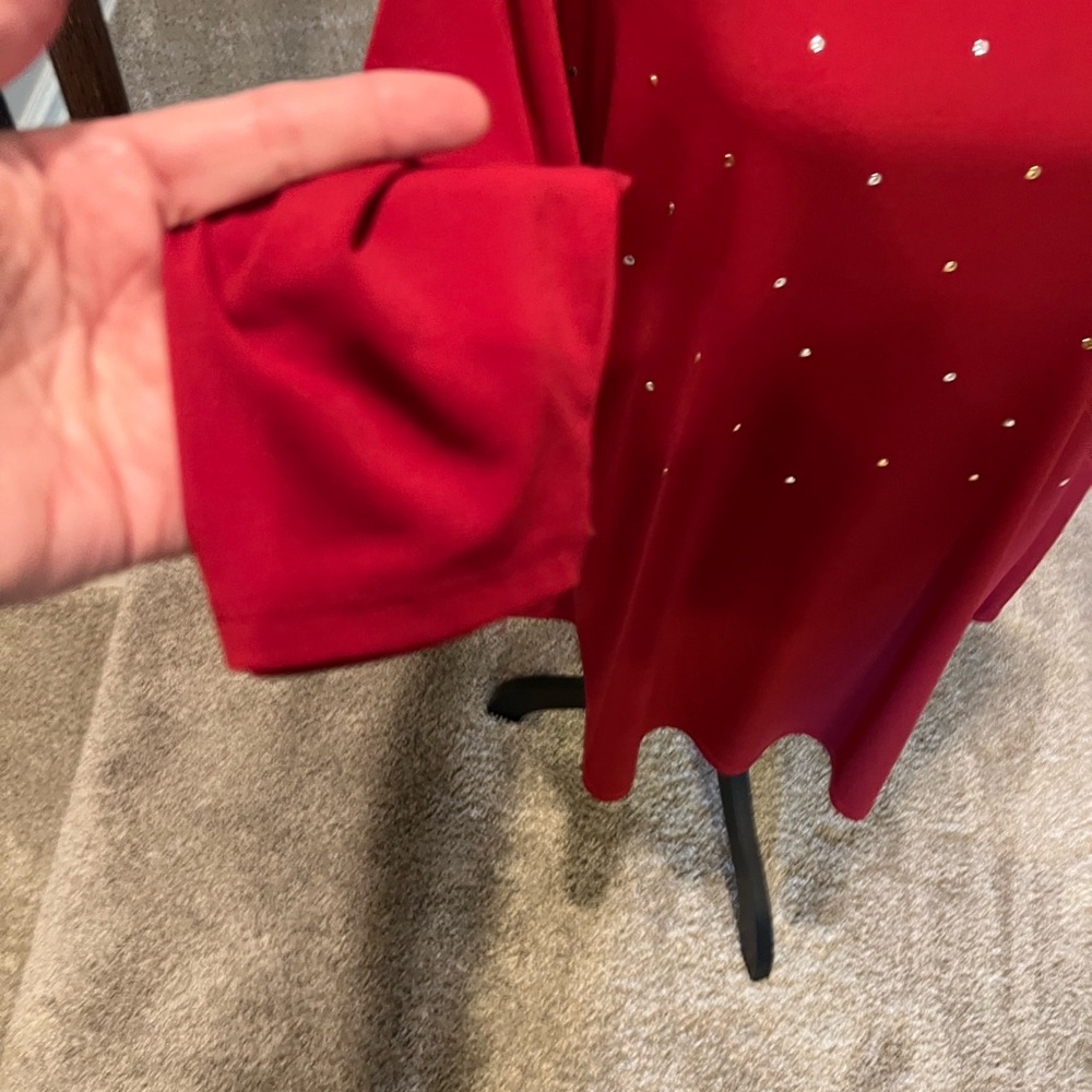 Joan Rivers Red Rhinestone Studded Top 2X Women Long Sleeve Stretch Blouse - Picture 8 of 12